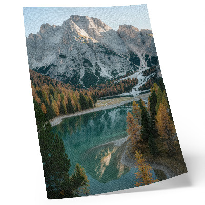 Poster Berg, skog, sjö, reflektioner, färgglada träd
