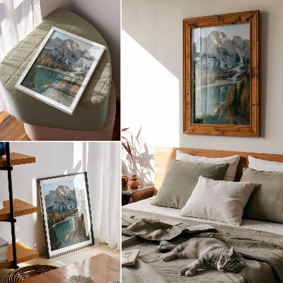 Poster Berg, skog, sjö, reflektioner, färgglada träd