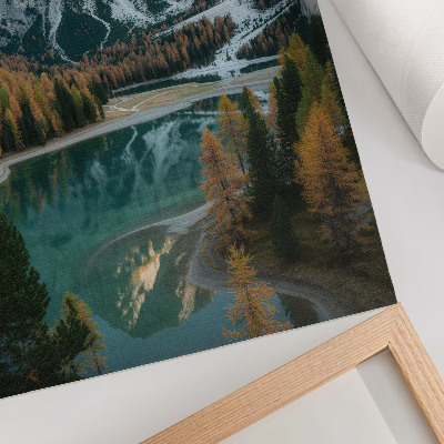 Poster Berg, skog, sjö, reflektioner, färgglada träd