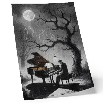 Hållbar väggposter med motiv av spöken, piano och måne i dämpade färger
