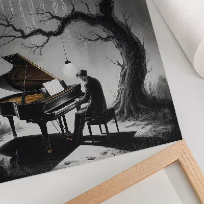 Hållbar väggposter med motiv av spöken, piano och måne i dämpade färger