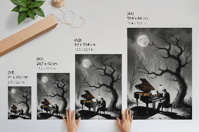 Hållbar väggposter Dämpade färger spöken piano måne