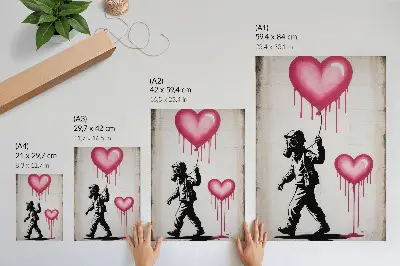 Poster gatukonst föreställande hjärtan och figur