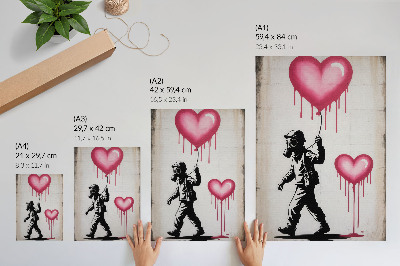 Poster Gatukonst som kontrasterar hjärtan och figur