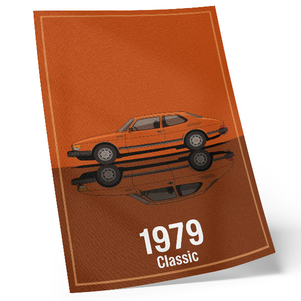 Affisch Retro bil i orange vintage stil spegel