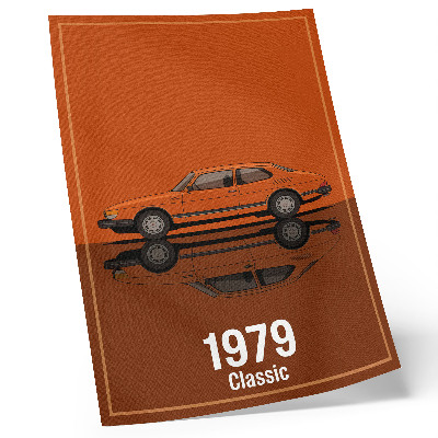Affisch Retro bil i orange vintage stil spegel
