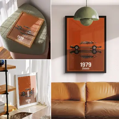 Affisch retro bil i orange vinstil
