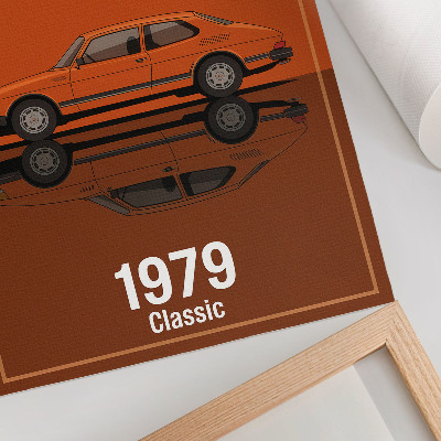 Affisch Retro bil i orange vintage stil spegel