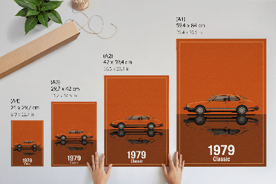Affisch Retro bil i orange vintage stil spegel