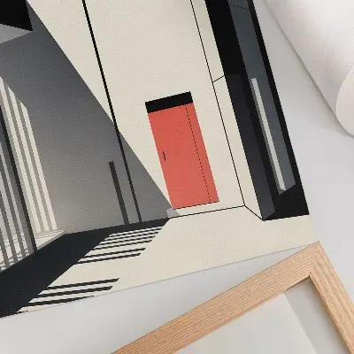 Affisch med minimalistisk geometrisk arkitektur i kontrast