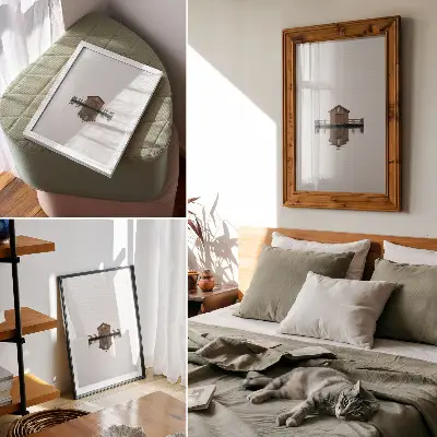Väggaffisch minimalistisk trästuga vid vattnet