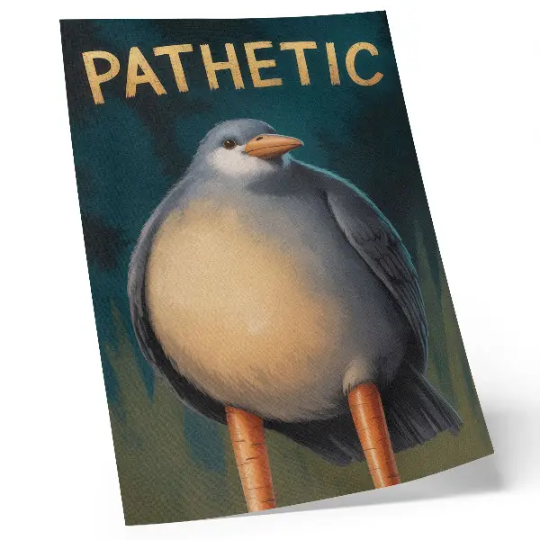 Hållbar väggposter med motiv av en rolig fågel i ovanliga färger och turkos bakgrund