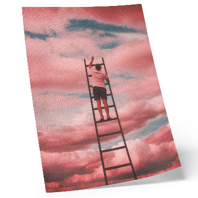Hållbar väggposter Person på stege rosa moln himmel drömmar