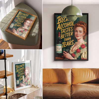 Hållbar väggposter Retro elegans kvinna med vin och inskription