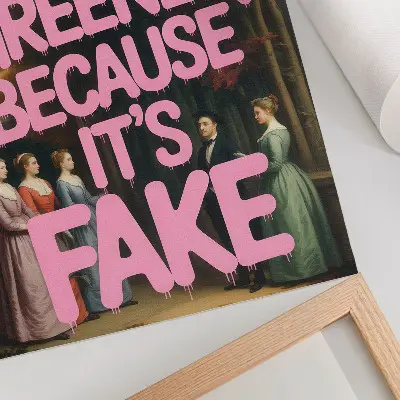 Dekorativ väggaffisch rosa affisch med elegant skogstema och humoristisk text