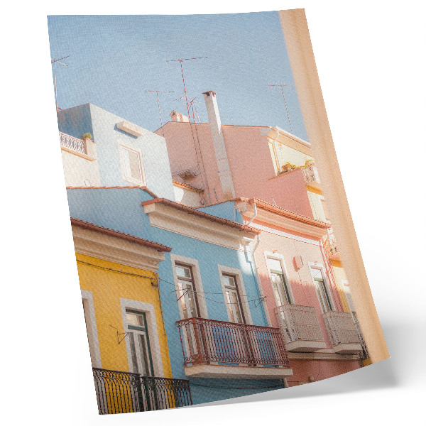 Poster Pastellfärgade hus, smala balkonger, subtila detaljer