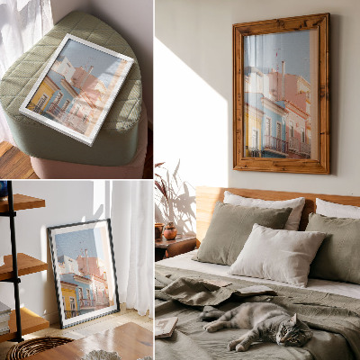 Poster Pastellfärgade hus, smala balkonger, subtila detaljer