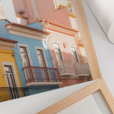 Poster Pastellfärgade hus, smala balkonger, subtila detaljer