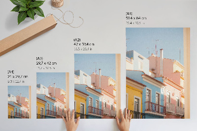 Poster Pastellfärgade hus, smala balkonger, subtila detaljer