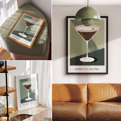 Hållbar väggposter Modern martini i grönt, beige och vitt