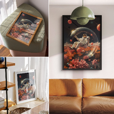 Hållbar väggposter Astronaut rymden färgglada växter kosmos