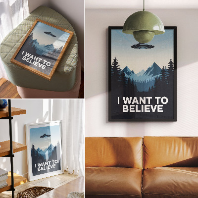 Poster UFO skog berg mystisk modern stil