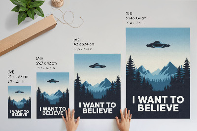 Poster UFO skog berg mystisk modern stil