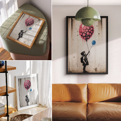 Hållbar väggposter Barn med ballonger på en grov bakgrund
