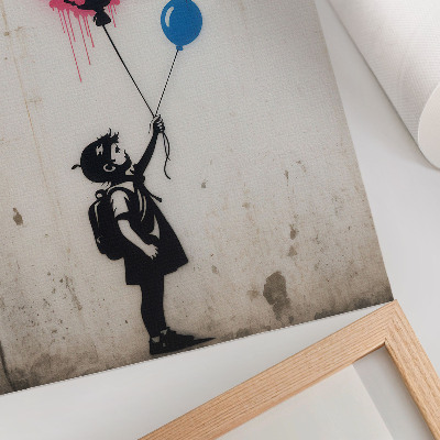 Hållbar väggposter Barn med ballonger på en grov bakgrund