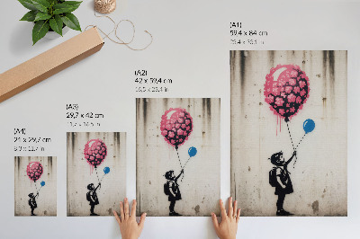Hållbar väggposter Barn med ballonger på en grov bakgrund