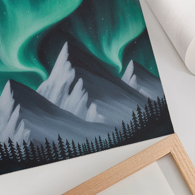 Poster Norrsken över bergen på en magisk natt
