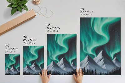 Poster Norrsken över bergen på en magisk natt