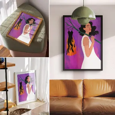 Hållbar väggposter färgharmoni med en figur i rörelse och en extraordinär aura