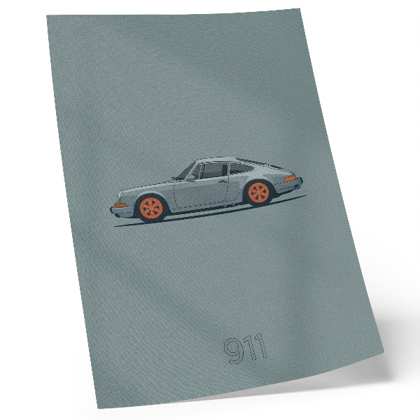 Poster Klassisk bil orange fälgar grå bakgrund