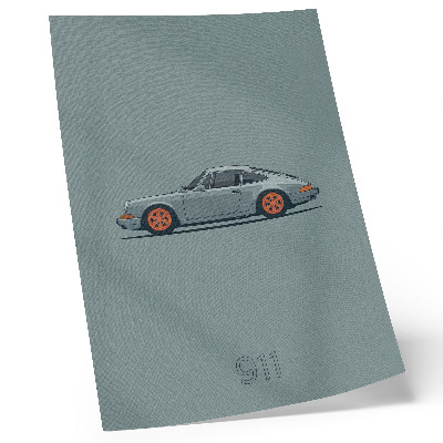 Poster Klassisk bil orange fälgar grå bakgrund