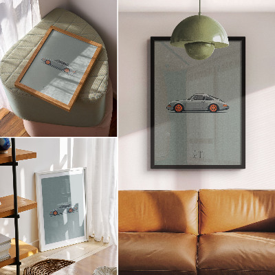 Poster Klassisk bil orange fälgar grå bakgrund