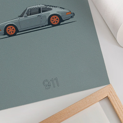 Poster Klassisk bil orange fälgar grå bakgrund