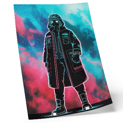 Dekorativ väggaffisch En futuristisk figur mot himlen i starka färger