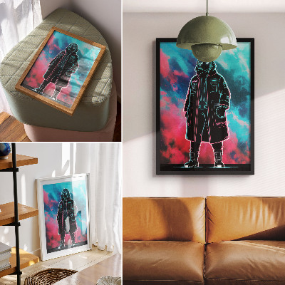 Dekorativ väggaffisch En futuristisk figur mot himlen i starka färger