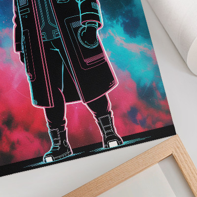 Dekorativ väggaffisch En futuristisk figur mot himlen i starka färger