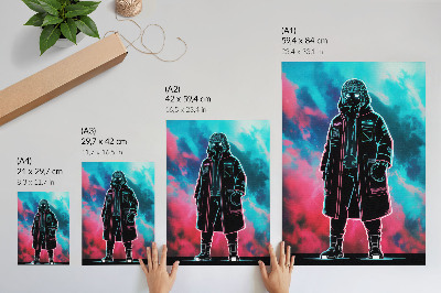 Dekorativ väggaffisch En futuristisk figur mot himlen i starka färger
