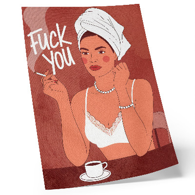 Poster Rött och vitt elegant porträtt av en humoristisk kvinna