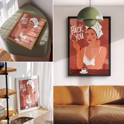Poster Rött och vitt elegant porträtt av en humoristisk kvinna