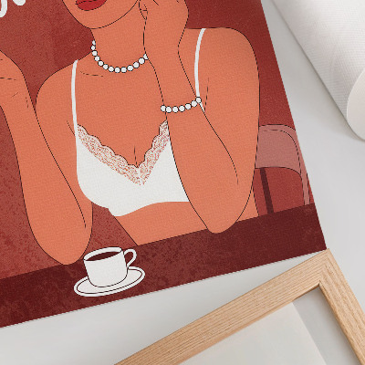 Poster Rött och vitt elegant porträtt av en humoristisk kvinna