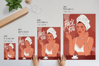 Poster Rött och vitt elegant porträtt av en humoristisk kvinna