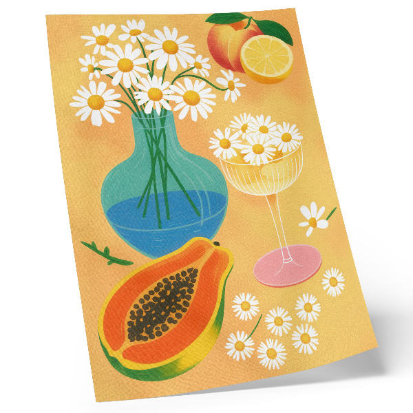 Affisch Saftiga frukter färgglada prästkragar illustrativ stil