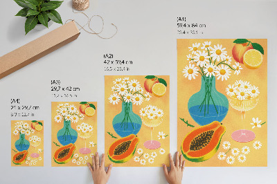 Affisch Saftiga frukter färgglada prästkragar illustrativ stil