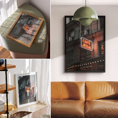 Poster Atmosfärisk bild av neonskyltar i staden
