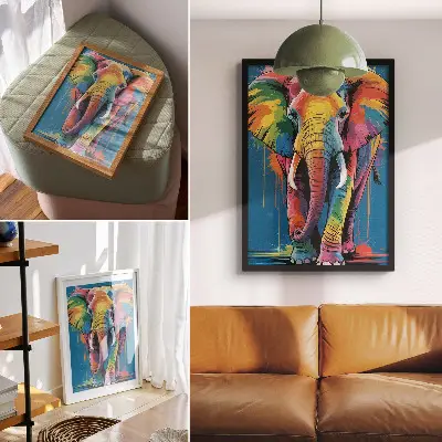 Hållbar väggposter färgglad elefant med kontrasterande och intensiva färger