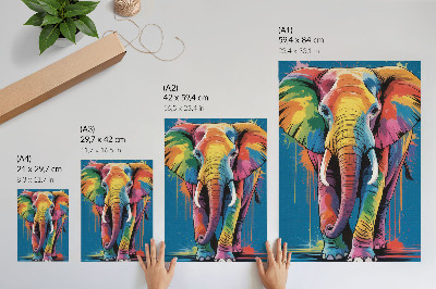 Hållbar väggposter Färgglad elefant, kontrasterande färger, intensiv färg